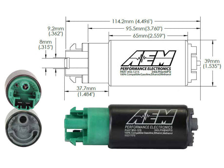 AEM 340LPH 65mm Fuel Pump Kit w/ Mounting Hooks - Ethanol Compatible 50-1215