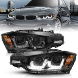 ANZO 2012-2015 BMW 3 Series Projector Headlights w/ U-Bar Black 121504