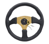 NRG Reinforced Steering Wheel (350mm / 2.5in. Deep) Leather Race Comfort Grip w/4mm Gold Spokes RST-023GD-R