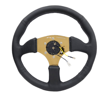 NRG Reinforced Steering Wheel (350mm / 2.5in. Deep) Leather Race Comfort Grip w/4mm Gold Spokes RST-023GD-R