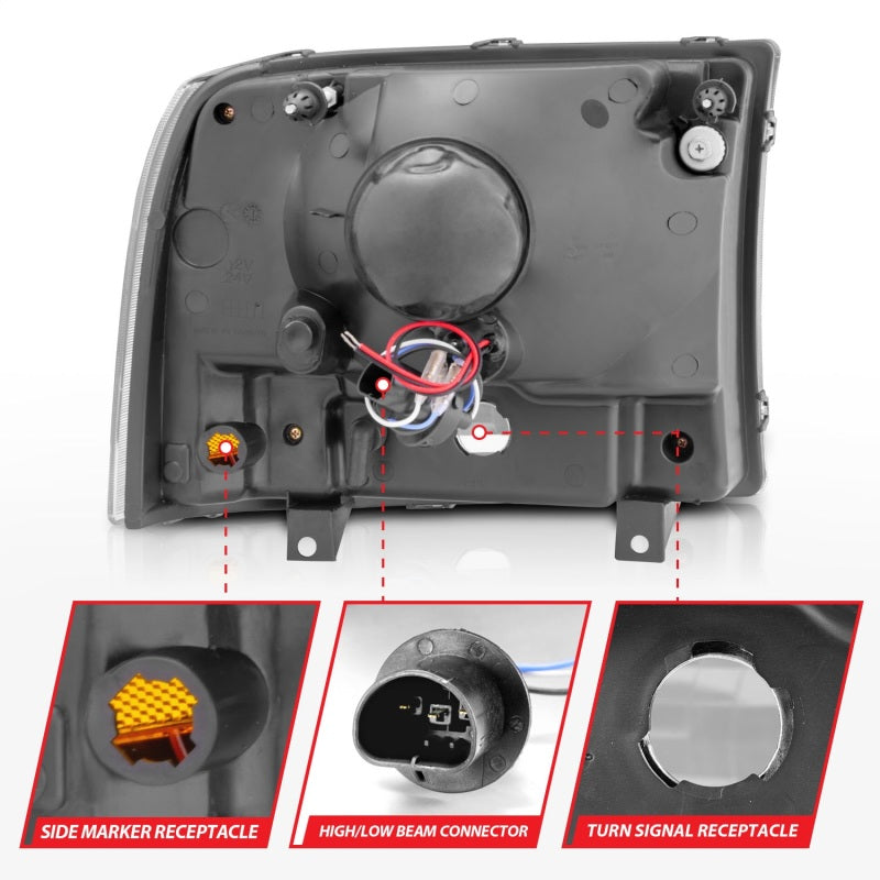 ANZO 2000-2004 Ford Excursion Crystal Headlights Black w/ LED 1pc 111106