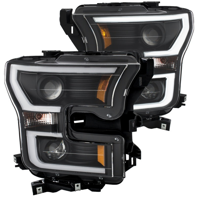ANZO 2015-2017 Ford F-150 Projector Headlights w/ Plank Style Switchback Black w/ Amber 111357