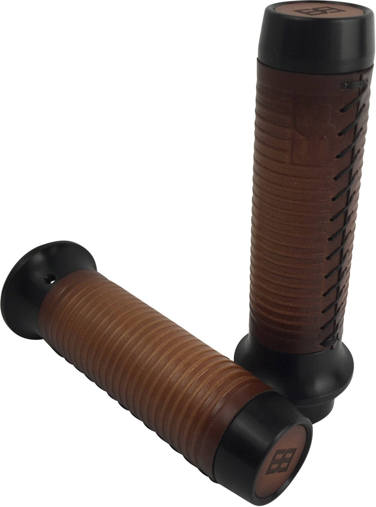 BRASS BALLS Leather Moto Grips Black/Tan Ribbed BB08-208