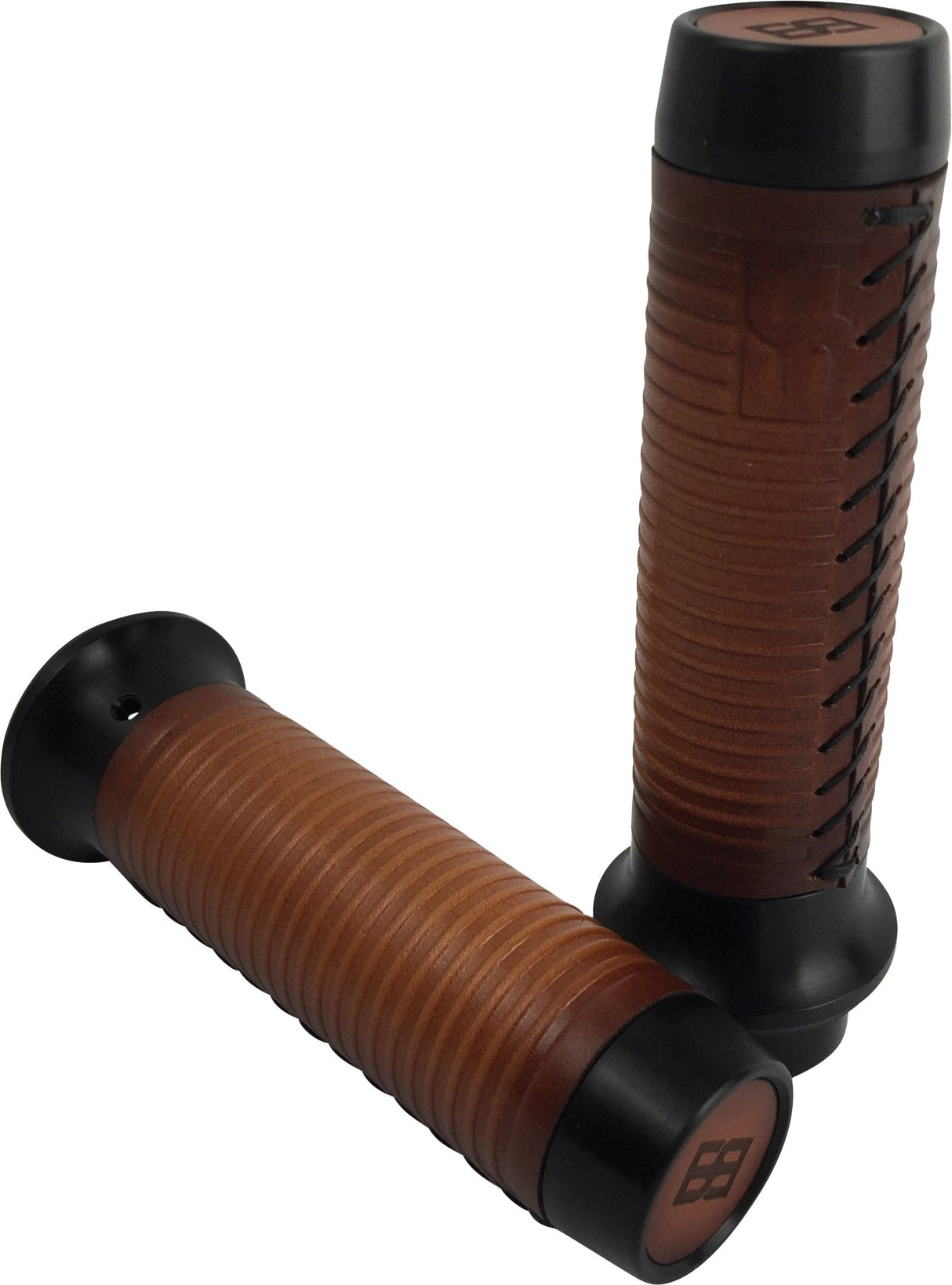 BRASS BALLS Leather Moto Grips Black/Tan Ribbed Tbw BB08-255