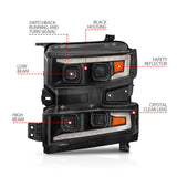 ANZO 19-22 Chevrolet Silverado 1500 LED Proj HL w/Lgt Bar SwBk Seq. Blk w/In. Light - Driver Side ON 111566-L