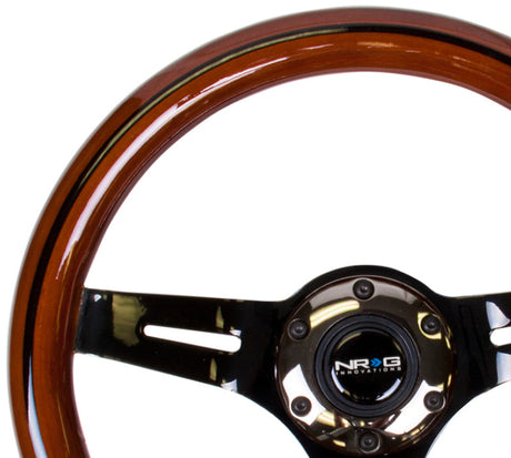 NRG Classic Wood Grain Steering Wheel (310mm) Dark Wood & Black Line Inlay w/Blk Chrome 3-Spoke Ctr. ST-310BRB-BK