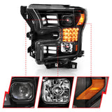 ANZO 15-17 Ford F-150 Project Headlights w/ Plank Style Design Black w/ Amber Sequential Turn Signal 111408