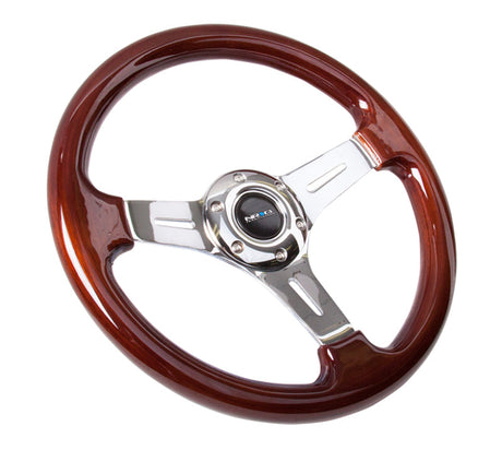NRG Classic Wood Grain Steering Wheel (330mm) Wood Grain w/Chrome 3-Spoke Center ST-015-1CH