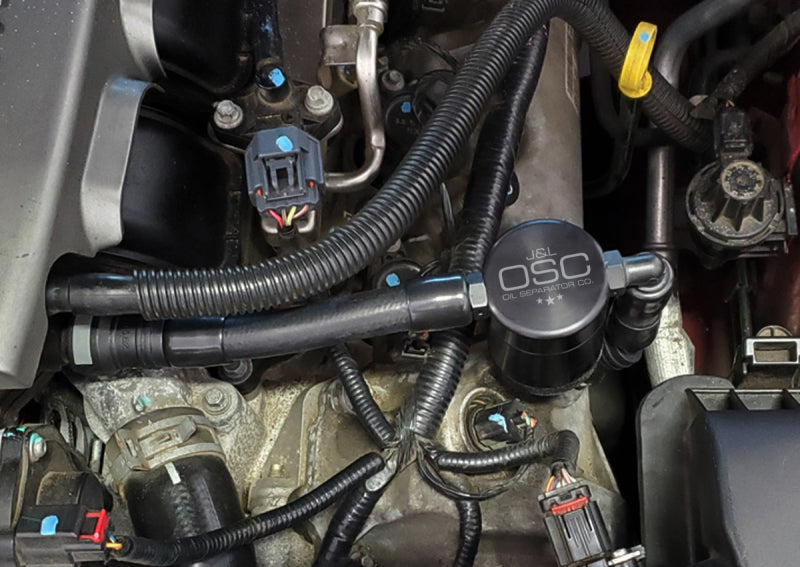 J&L 05-10 Ford Mustang GT Driver Side Oil Separator 3.0 V2 - Black Anodized 3051D-B