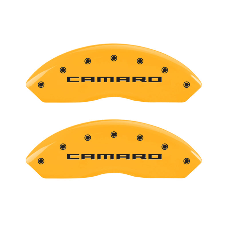 MGP 4 Caliper Covers Engraved Front & Rear Gen 5/Camaro Yellow finish black ch 14240SCA5YL
