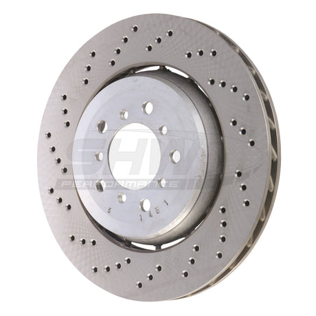 SHW 05-06 BMW M3 3.2L Left Front Cross-Drilled Lightweight Brake Rotor (34112282445) BFL44451