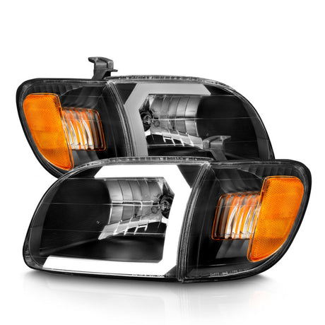 ANZO 00-04 Toyota Tundra (Fits Reg/Acc Cab Only) Crystal Headlights w/Light Bar Black w/Corner Light 111579