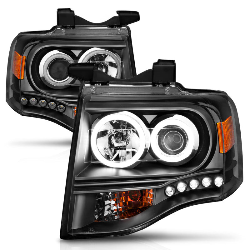 ANZO 2007-2014 Ford Expedition Projector Headlights w/ Halo Black 111113