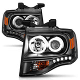 ANZO 2007-2014 Ford Expedition Projector Headlights w/ Halo Black 111113