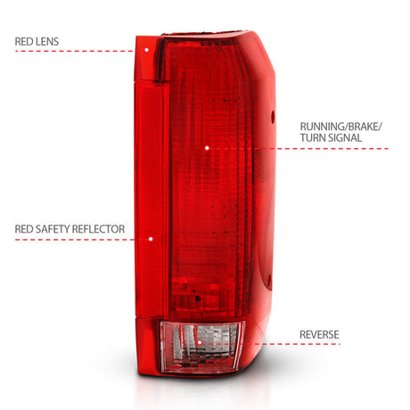 ANZO 1992-1996 Ford Bronco Taillight Red/Clear Lens (OE Replacement) 311306