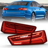 ANZO 2012-2018 Audi A6 LED Taillight Black Housing Red/Clear Lens 4 pcs (Sequential Signal) 321353