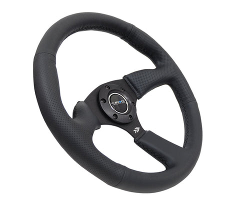 NRG Reinforced Steering Wheel (350mm / 2.5in. Deep) Blk Leather Comfort Grip w/5mm Matte Blk Spokes RST-023MB-R