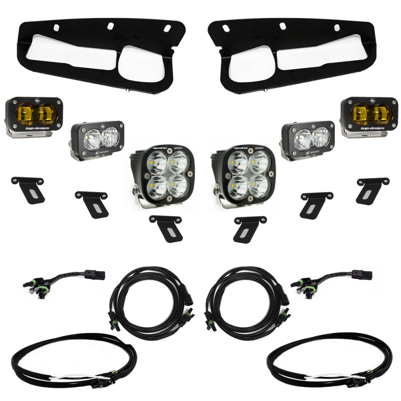 Baja Designs 21-22 Ford Bronco w/Steel Bumper S2 SAE Sportsmen Fog Pkt Light Kit w/Upfitter - Amber 448178UP