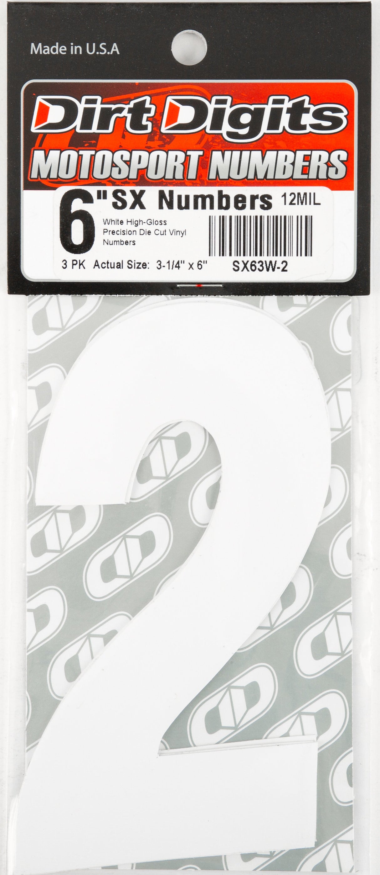 DIRT DIGITS #2 6" White Super X Digits 3/Pk SX63W-2