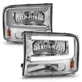 ANZO 99-04 Ford F250/F350/F450/Excursion (excl. 99) Crystal Headlights - w/ Light Bar Chrome Housing 111550