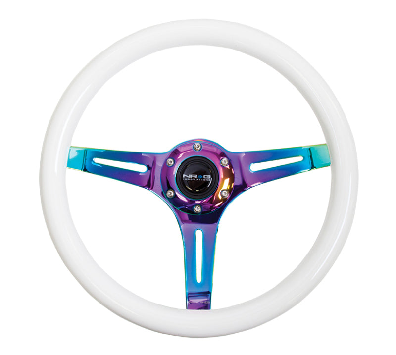 NRG Classic Wood Grain Steering Wheel (350mm) Glow-N-The-Dark Green Grip w/Neochrome 3-Spoke Center ST-015MC-GL