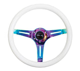 NRG Classic Wood Grain Steering Wheel (350mm) Glow-N-The-Dark Green Grip w/Neochrome 3-Spoke Center ST-015MC-GL