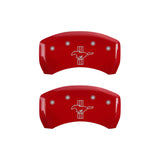 MGP 4 Caliper Covers Engraved Front Mustang Engraved Rear Bar & Pony Red finish silver ch 10198SMBPRD