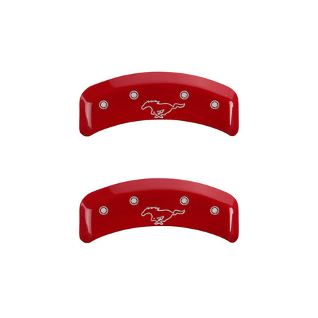 MGP 4 Caliper Covers Engraved Front Mustang Engraved Rear Pony Red finish silver ch 10095SMPYRD