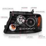 ANZO 2004-2008 Ford F-150 Projector Headlights w/ Halo and LED Black G2 111204