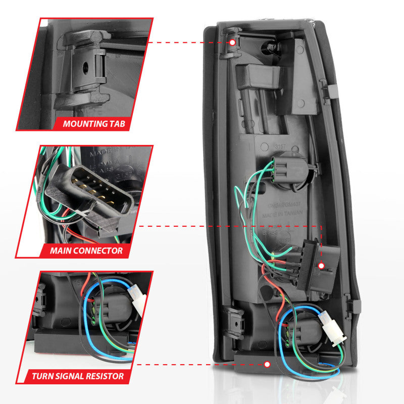 ANZO 1999-2000 Cadillac Escalade LED Taillights Black Housing Clear Lens Pair 311344