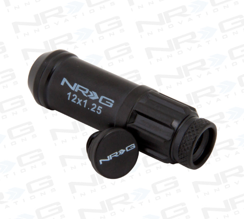 NRG 700 Series M12 X 1.25 Steel Lug Nut w/Dust Cap Cover Set 21 Pc w/Locks & Lock Socket - Black LN-LS710BK-21