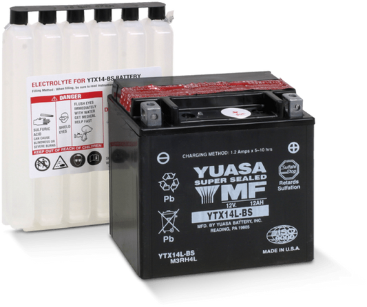 Yuasa YTX14L-BS Maintenance Free AGM 12 Volt Battery (Bottle Supplied)