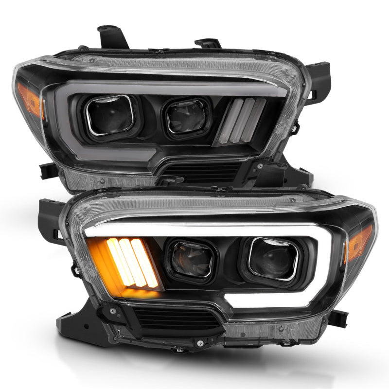 ANZO 2016-2017 Toyota Tacoma Projector Headlights w/ Plank Style Design Black/Amber w/ DRL 111379