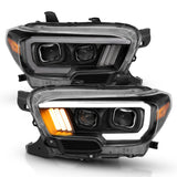 ANZO 2016-2017 Toyota Tacoma Projector Headlights w/ Plank Style Design Black/Amber w/ DRL 111379