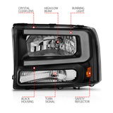 ANZO 99-04 Ford F250/F350/F450/Excursion (excl. 99) Crystal Headlights - w/ Light Bar Black Housing 111549
