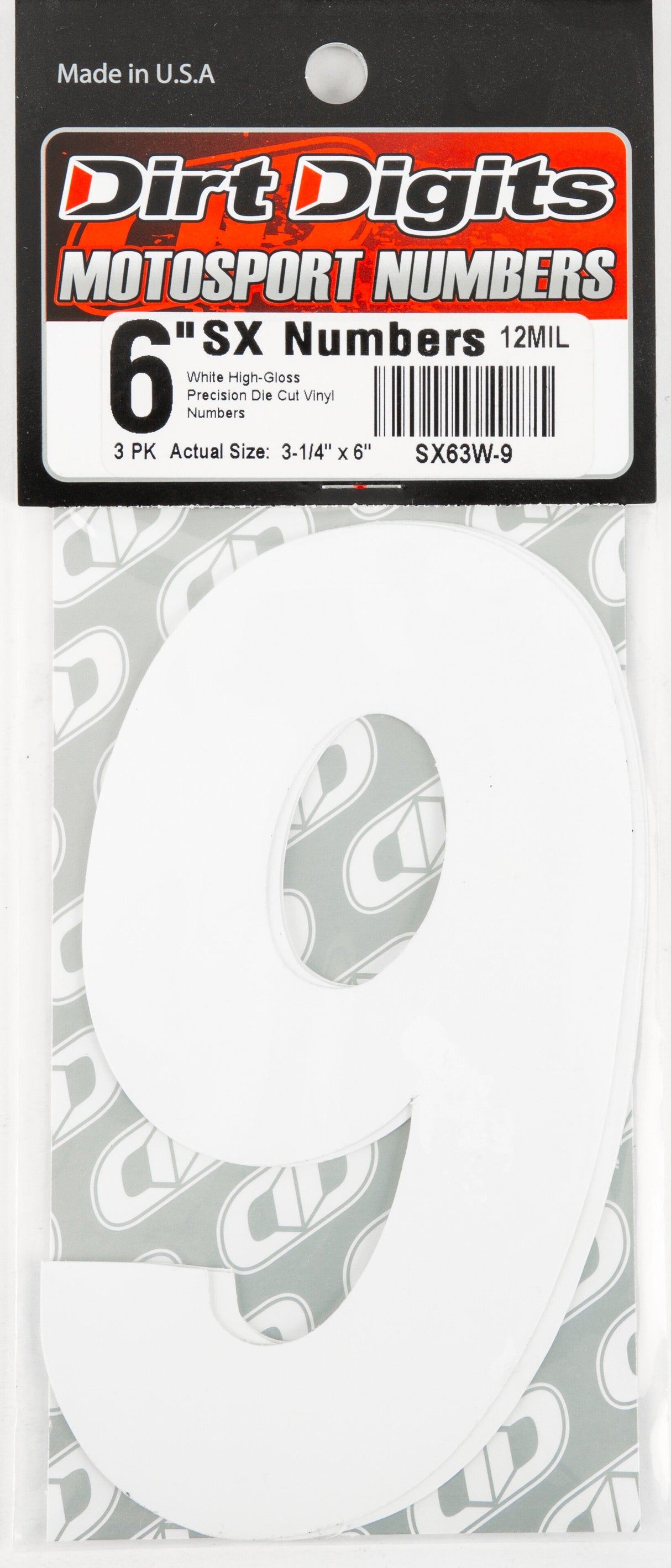 DIRT DIGITS #9 6" White Super X Digits 3/Pk SX63W-9