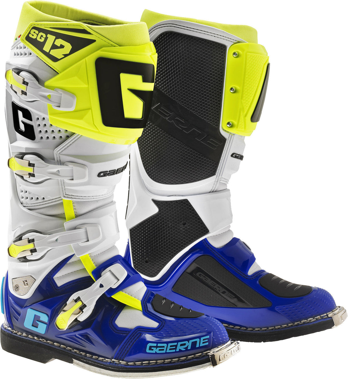 GAERNE Sg-12 Boots White/Blue/Neon Sz 12 2174-050-012