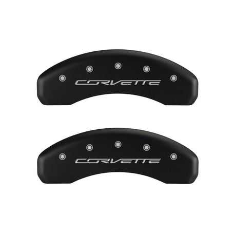 MGP 4 Caliper Covers Engraved Front & Rear C7/Corvette Red finish silver ch 13084SCV7RD