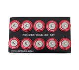 NRG Fender Washer Kit w/Rivets For Plastic (Red) - Set of 10 FW-100RD