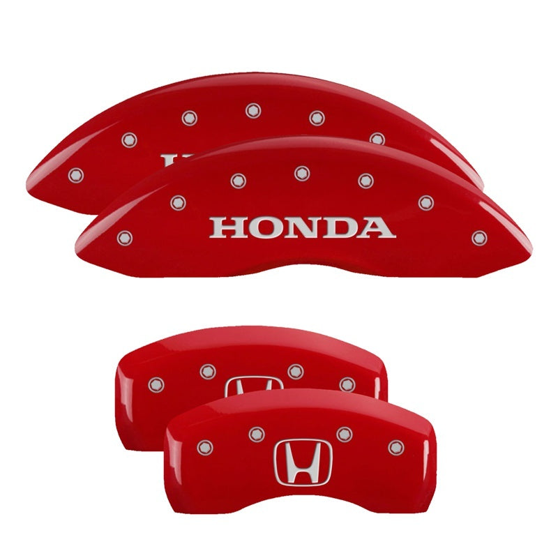 MGP 4 Caliper Covers Engraved Front Honda Engraved Rear H Logo Red finish silver ch 20219SHOHRD