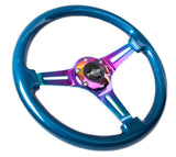 NRG Classic Wood Grain Steering Wheel (350mm) Blue Pearl/Flake Paint w/Neochrome 3-Spoke Center ST-015MC-BL