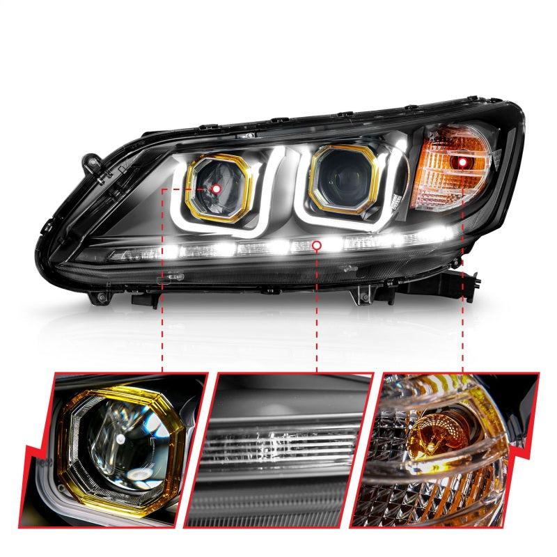 ANZO 2013-2015 Honda Accord Projector Headlights w/ U-Bar Black 121492