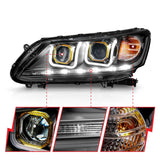 ANZO 2013-2015 Honda Accord Projector Headlights w/ U-Bar Black 121492