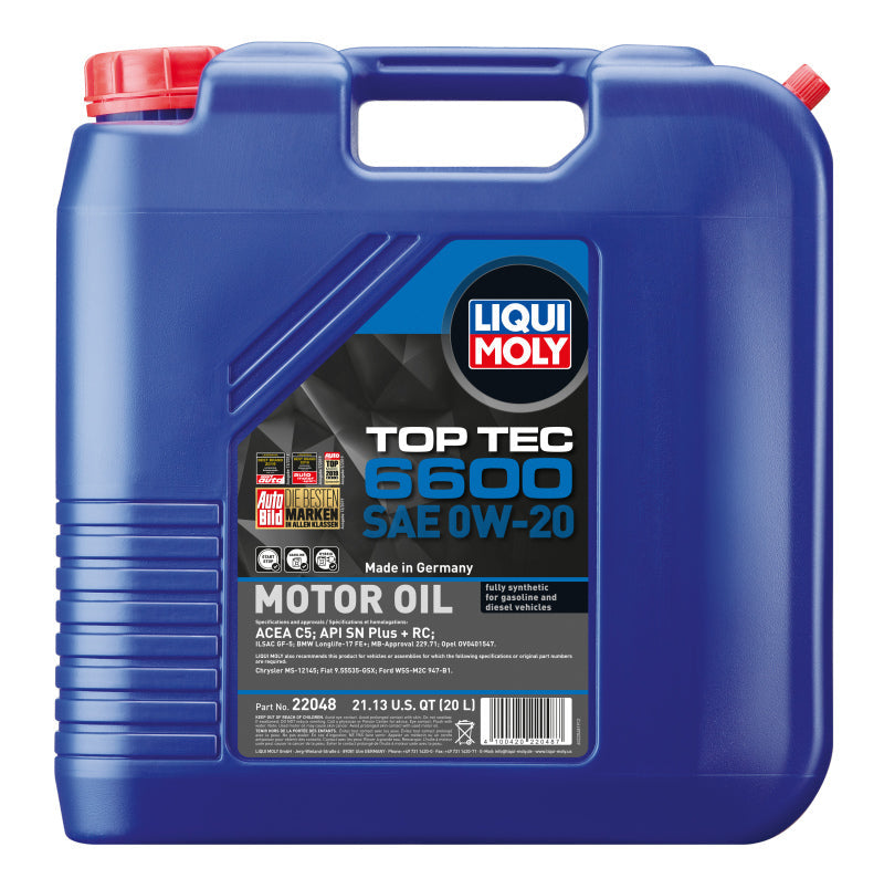 LIQUI MOLY 20L Top Tec 6600 Motor Oil SAE 0W20 22048