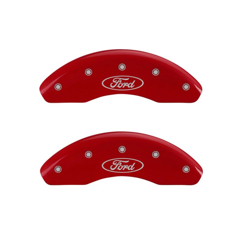 MGP 4 Caliper Covers Engraved Front Mustang Engraved Rear SN95/GT Red finish silver ch 10095SMG1RD