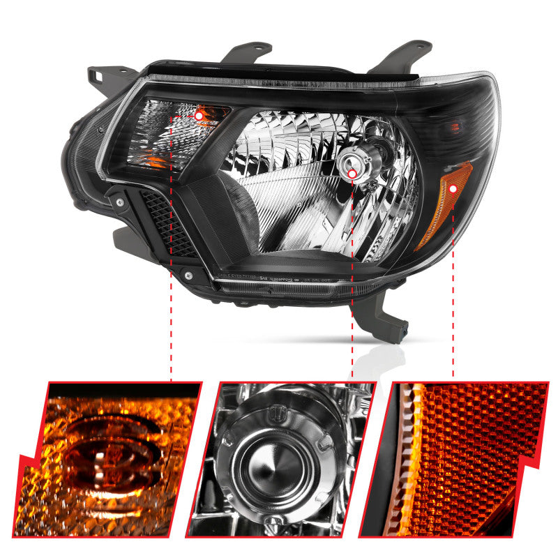 ANZO 2012-2015 Toyota Tacoma Crystal Headlights Black 111395