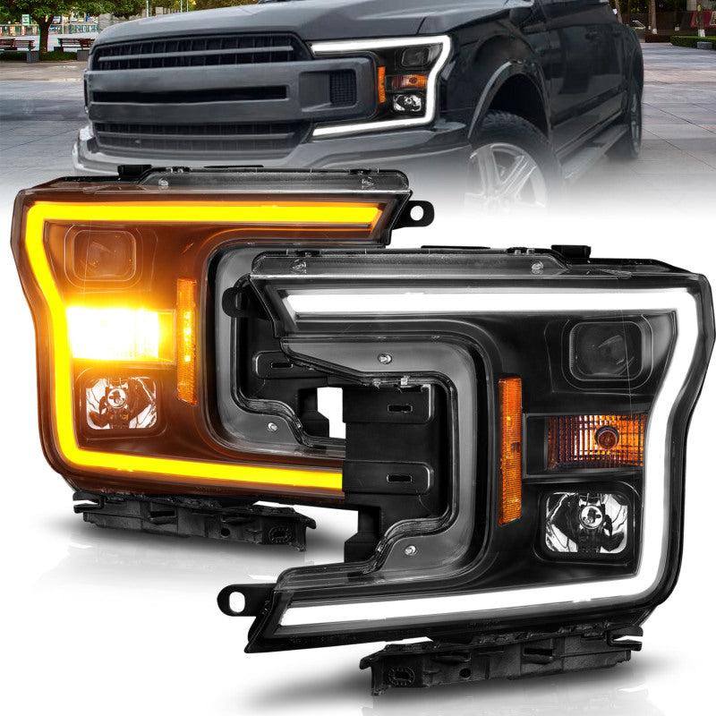 ANZO 2018-2020 Ford F-150 Projector Headlight w/ Plank Style Switchback Black Housing 111509