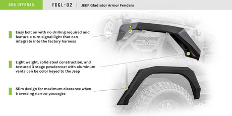 DV8 Offroad 2019+ Jeep Gladiator Armor Fenders FDGL-02