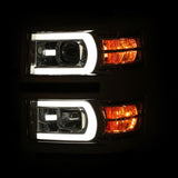 ANZO 14-15 Chevrolet Silverado 1500 Projector Headlights w/ Plank Style Switchback Chrome w/ Amber 111413