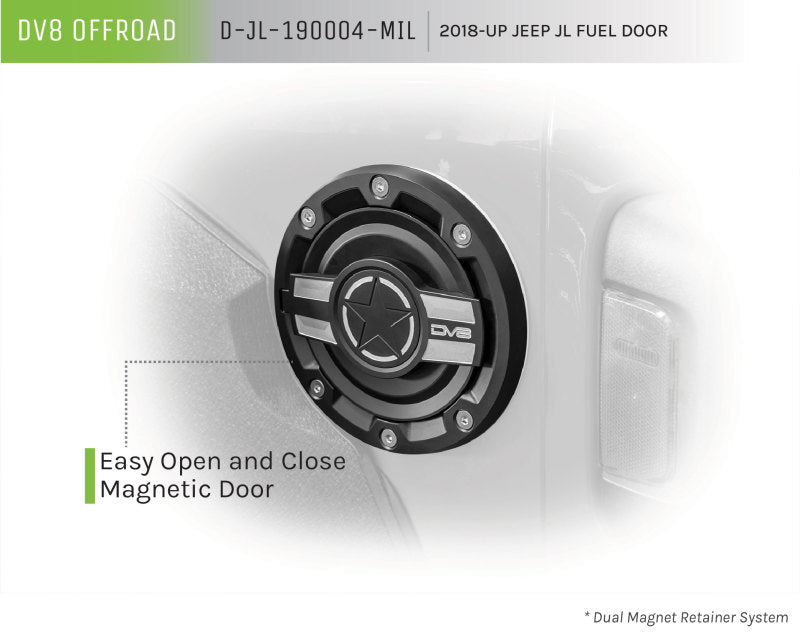 DV8 Offroad 2018+ Jeep JL Aluminum Fuel Door for 20-Pres Wrangler D-JL-190004-MIL